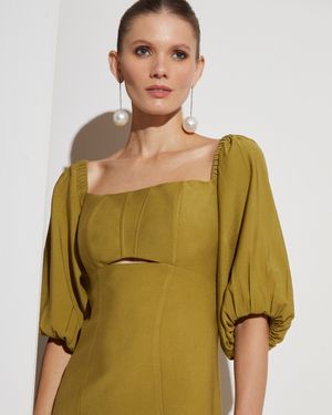 Vestido Midi Manga Puff