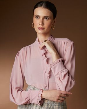 Camisa Manga Longa Babado no Decote