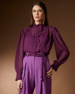 Camisa Manga Longa Babado no Decote