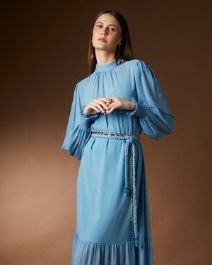 Vestido Manga Longa com Punho Lastex