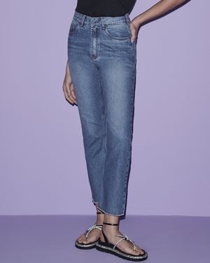 Calça Reta Cropped Jeans