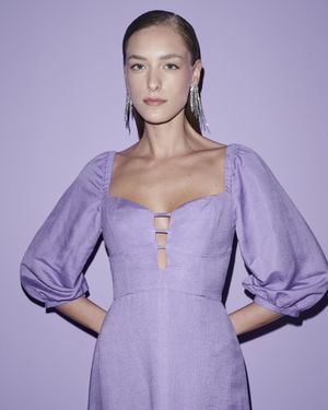 Vestido Midi Manga 3/4 Puff