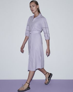 Vestido Chemise Midi Manga com Entremeios