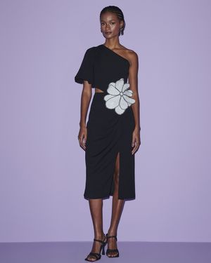 Vestido Midi Um Ombro Só Detalhe Flor