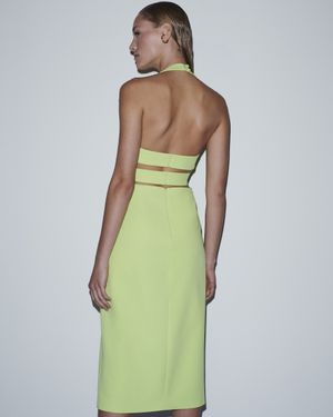 Vestido Midi Recortes com Detalhe Flor