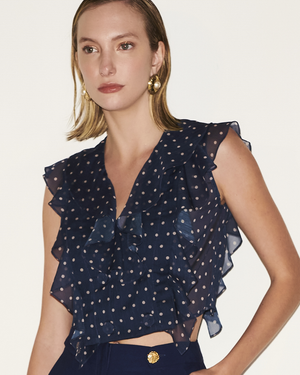 Blusa Babado com Abotoamento Poá