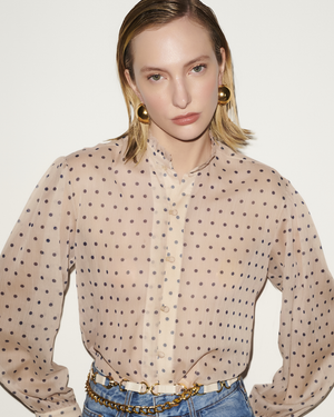 Camisa Poá com Gola e Babado