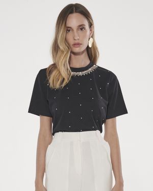 T-Shirt Decote Cristais