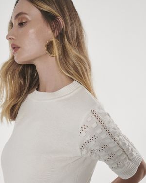 Blusa Mangas Crochê Flor