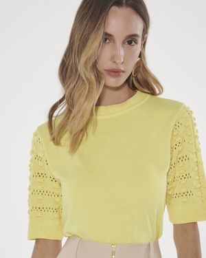 Blusa Mangas Crochê Flor