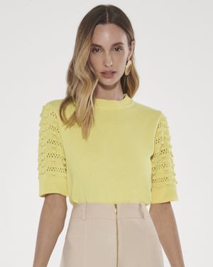 Blusa Mangas Crochê Flor