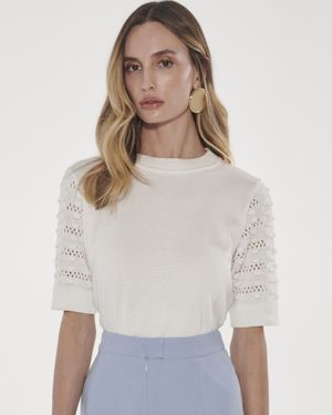 Blusa Mangas Crochê Flor