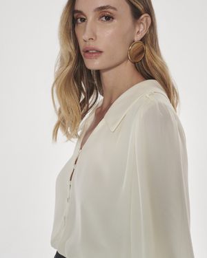 Camisa Cropped Manga Longa Puff