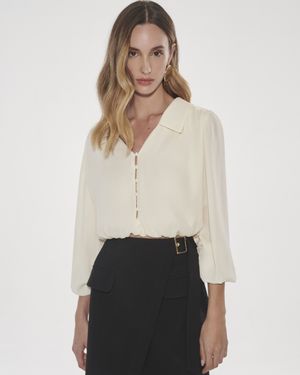 Camisa Cropped Manga Longa Puff