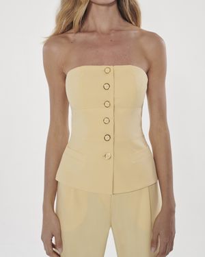 Conjunto Top Sem Alças Abotoamento e Calça Wide