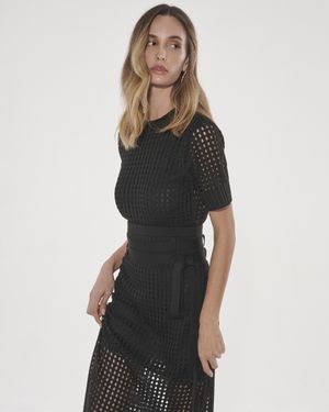 Conjunto Tricot Saia Midi e Blusa Manga Curta