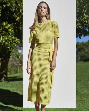 Conjunto Tricot Saia Midi e Blusa Manga Curta