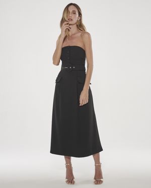 Vestido Midi sem Alças Abotoamento