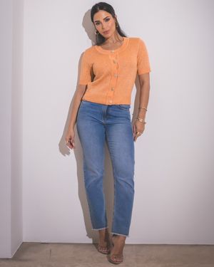Calça Reta Cropped Jeans