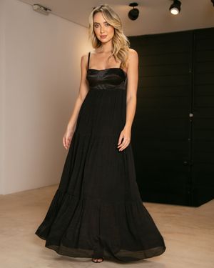 Vestido Longuete Fluido Bojo Estruturado