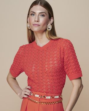 Blusa Manga Curta Box Crochê Flor