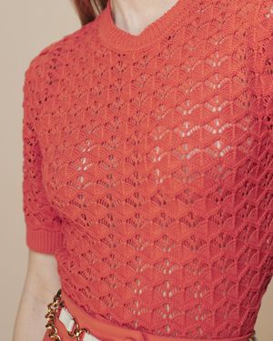 Blusa Manga Curta Box Crochê Flor
