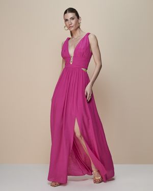 Vestido Maxi Decote com Detalhe Metal