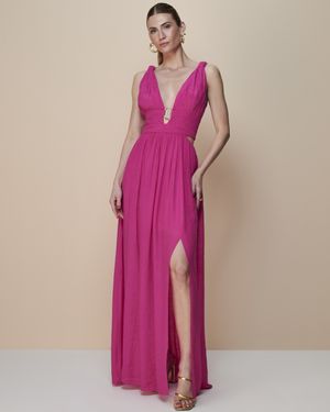 Vestido Maxi Decote com Detalhe Metal