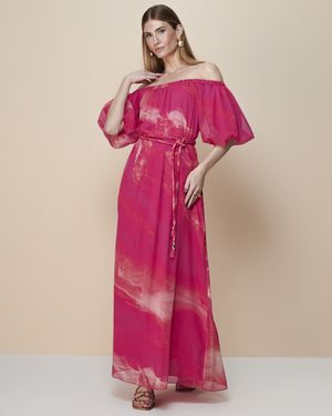 Vestido Ombro a Ombro Estampa Marmorizada