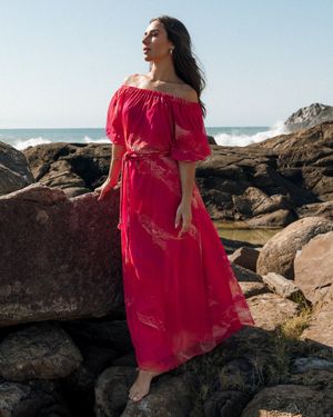 Vestido Ombro a Ombro Estampa Marmorizada