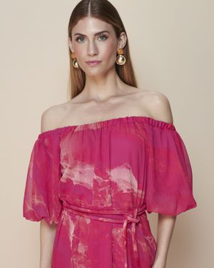 Vestido Ombro a Ombro Estampa Marmorizada
