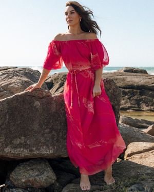 Vestido Ombro a Ombro Estampa Marmorizada