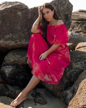 Vestido Ombro a Ombro Estampa Marmorizada