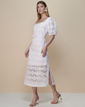 Vestido Midi Manga Puff com Cinto