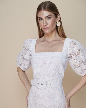 Vestido Midi Manga Puff com Cinto