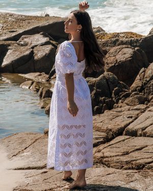 Vestido Midi Manga Puff com Cinto