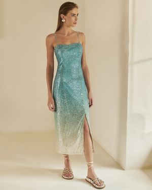 Vestido Midi Paetê Degrade com Alças