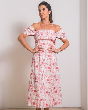 Vestido Midi sem Alças Mangas Drapeadas