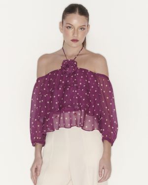 Blusa Frente Única Babados Poá
