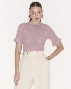 Blusa Manga Curta Peplum Lurex