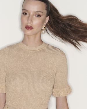 Blusa Manga Curta Peplum Lurex