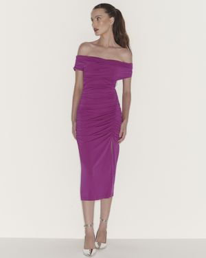 Vestido Midi Ombro a Ombro Drapeado