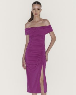 Vestido Midi Ombro a Ombro Drapeado