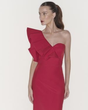 Vestido Midi Um Ombro Só Maxi Babado