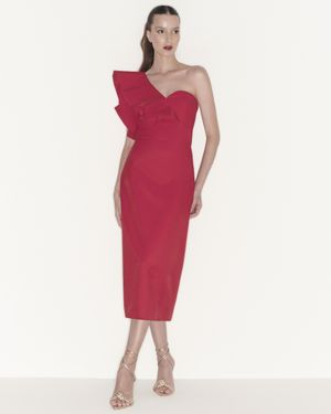 Vestido Midi Um Ombro Só Maxi Babado