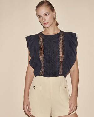 Blusa Babados com Recortes de Renda