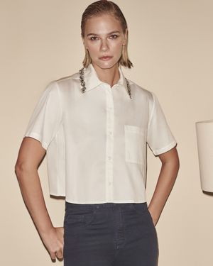 Camisa Cropped Gola Bordada