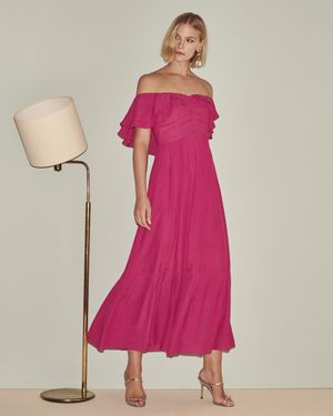 Vestido Longuete com Babados Sobrepostos