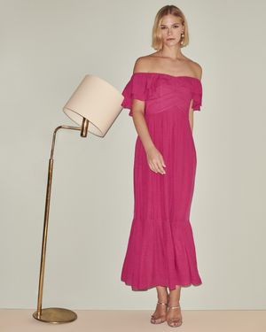Vestido Longuete com Babados Sobrepostos