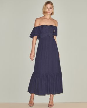 Vestido Longuete com Babados Sobrepostos